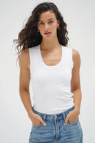 LnA Double Layer Ribbed Scoop Tank - White Women's Tops - Sloane Boutique