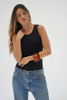 LNA Double Layer Ribbed Tank - Black Women's Tops - Sloane Boutique