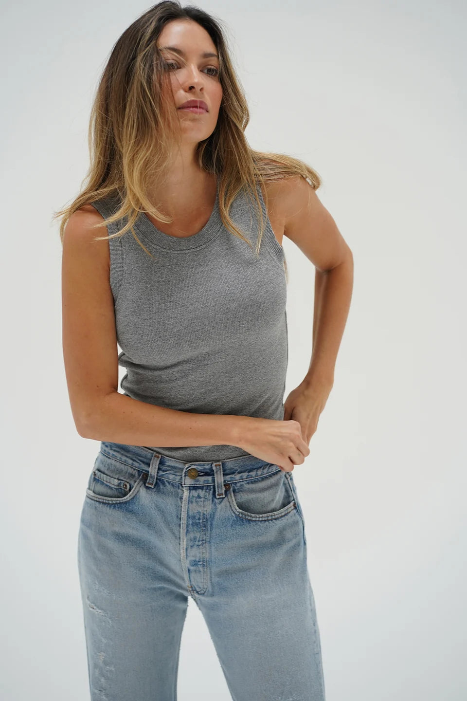 LNA Double Layer Ribbed Tank - Grey Women's Tops - Sloane Boutique