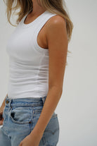 LNA Double Layer Ribbed Tank - White Women's Tops - Sloane Boutique