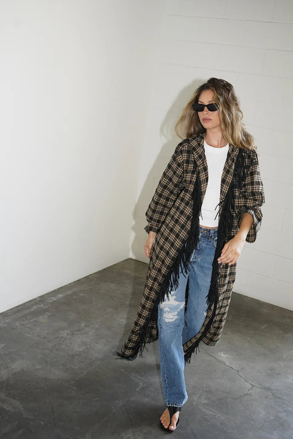 LnA Dutton Coat - Black / Brown Plaid Outerwear - Sloane Boutique