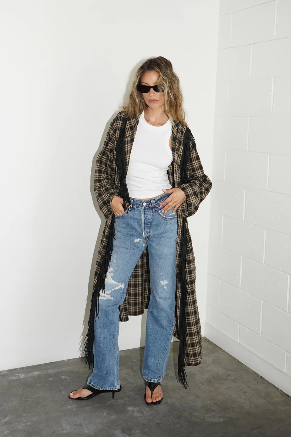 LnA Dutton Coat - Black / Brown Plaid Outerwear - Sloane Boutique