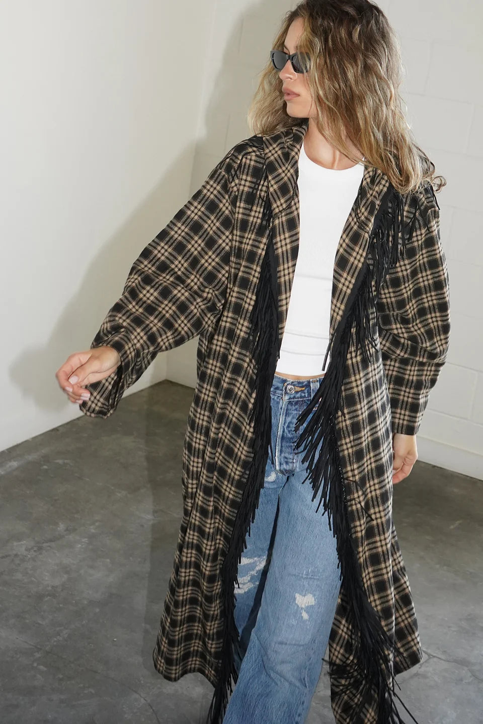 LnA Dutton Coat - Black / Brown Plaid Outerwear - Sloane Boutique