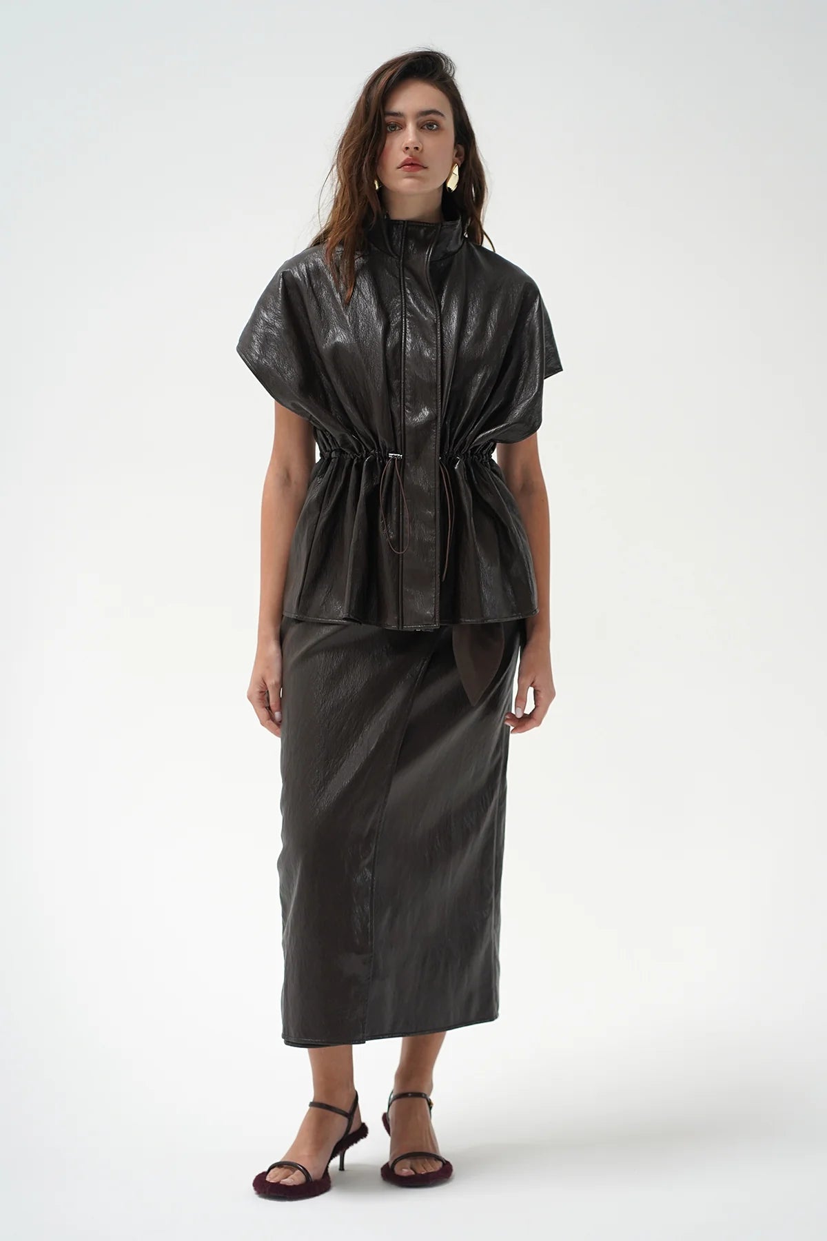 LnA Fairfax Short Sleeve Leather Jacket - Brown Outerwear - Sloane Boutique