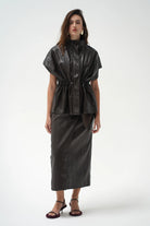 LnA Fairfax Short Sleeve Leather Jacket - Brown Outerwear - Sloane Boutique