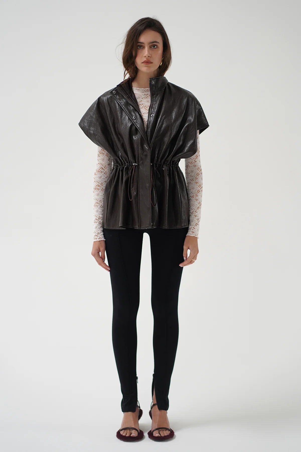 LnA Fairfax Short Sleeve Leather Jacket - Brown Outerwear - Sloane Boutique