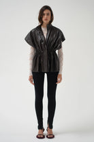 LnA Fairfax Short Sleeve Leather Jacket - Brown Outerwear - Sloane Boutique