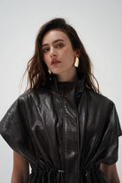 LnA Fairfax Short Sleeve Leather Jacket - Brown Outerwear - Sloane Boutique