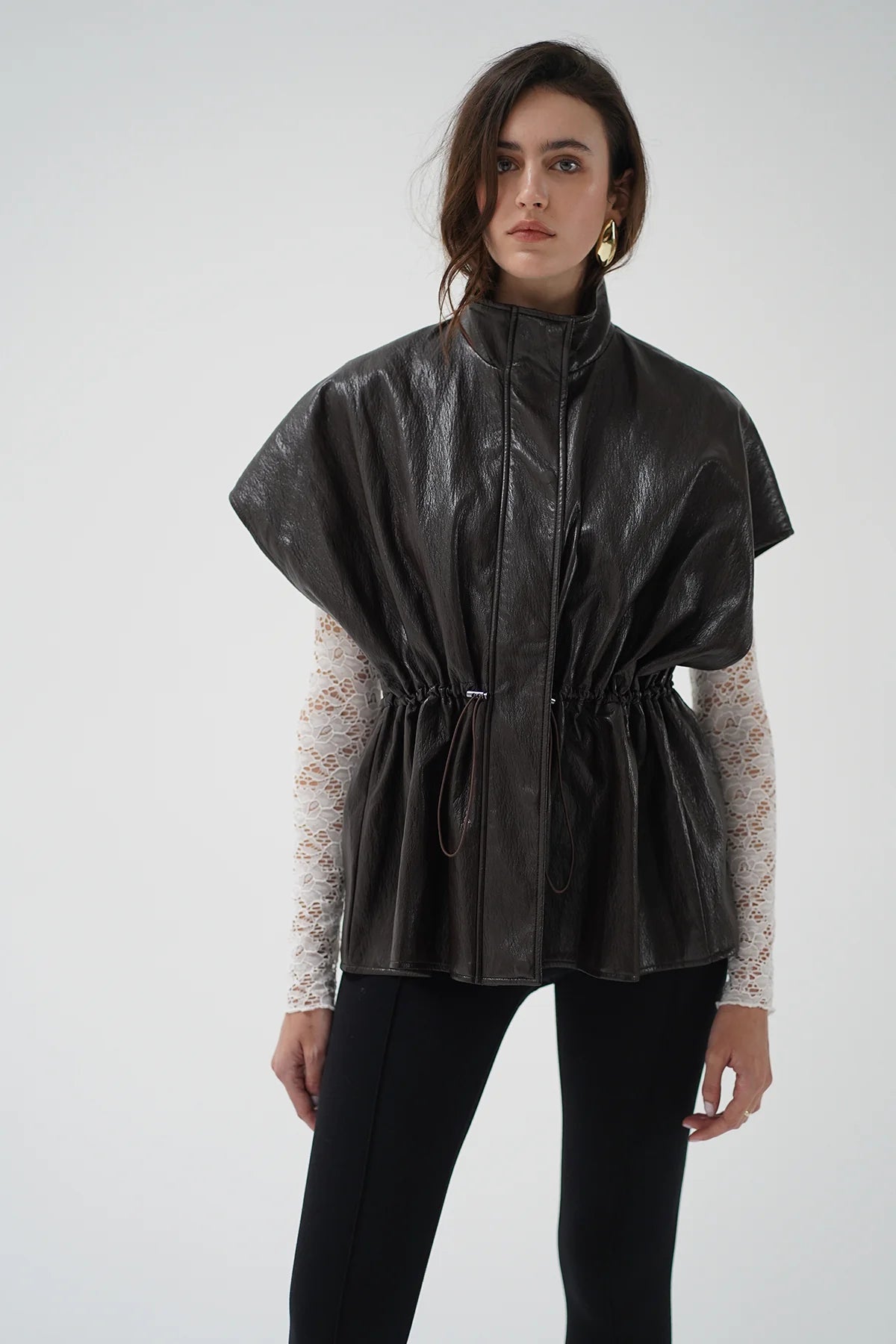 LnA Fairfax Short Sleeve Leather Jacket - Brown Outerwear - Sloane Boutique