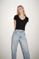 LnA Fitted Deep V Cotton Tee - Black Women's Tops - Sloane Boutique