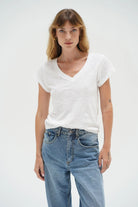 LnA Fitted Deep V Cotton Tee - White Women's Tops - Sloane Boutique