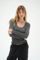 LnA Jacinda Lurex Rib Long Sleeve - Black Lurex Women's Tops - Sloane Boutique