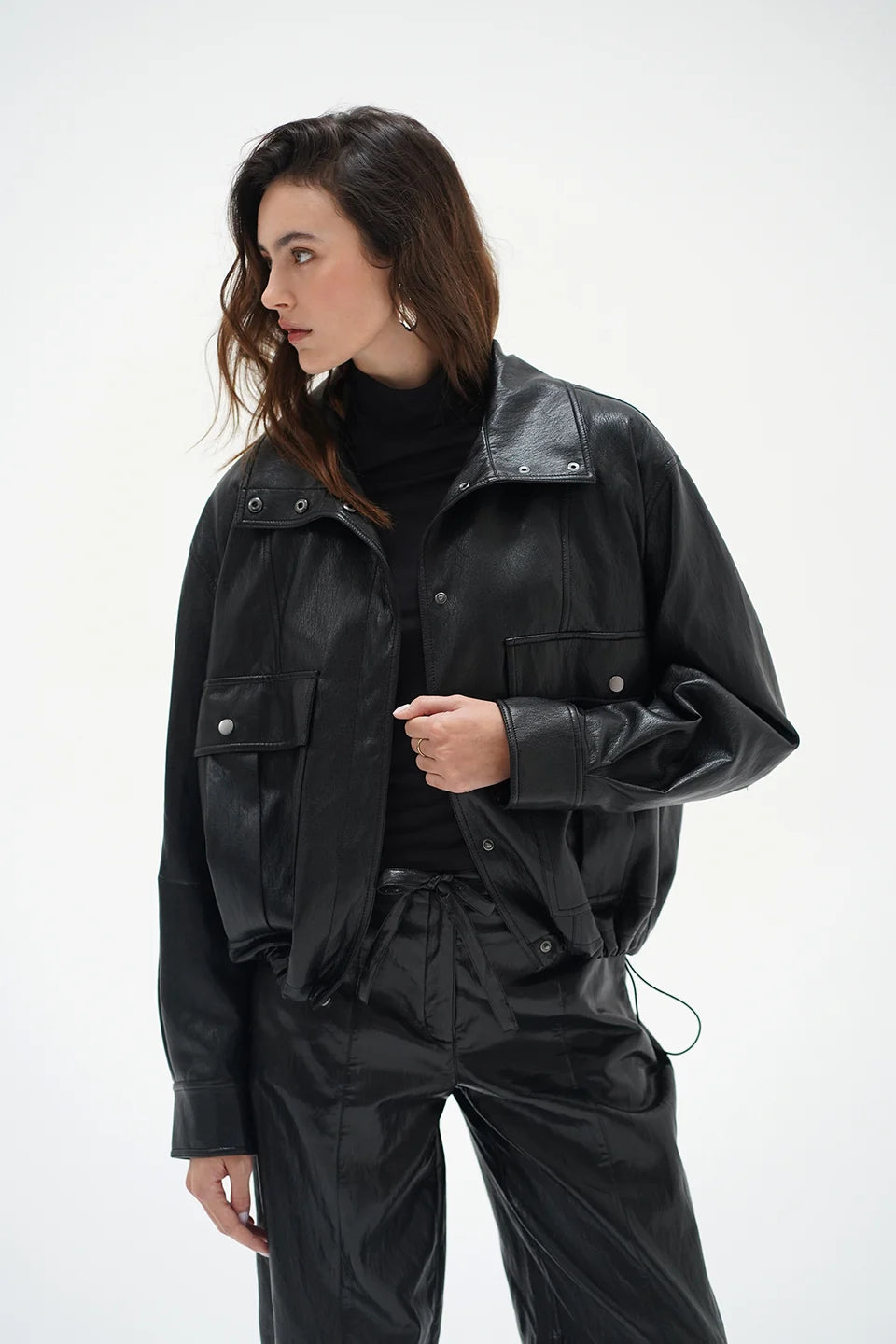 LnA Mercer Faux Leather Bomber Jacket - Brown Outerwear - Sloane Boutique
