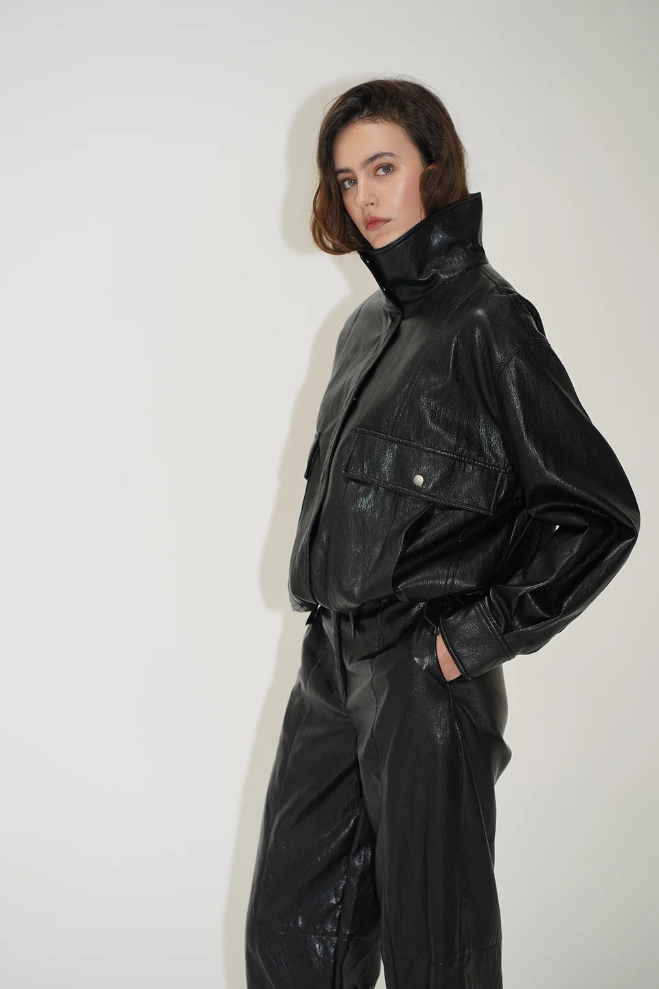LnA Mercer Faux Leather Bomber Jacket - Brown Outerwear - Sloane Boutique