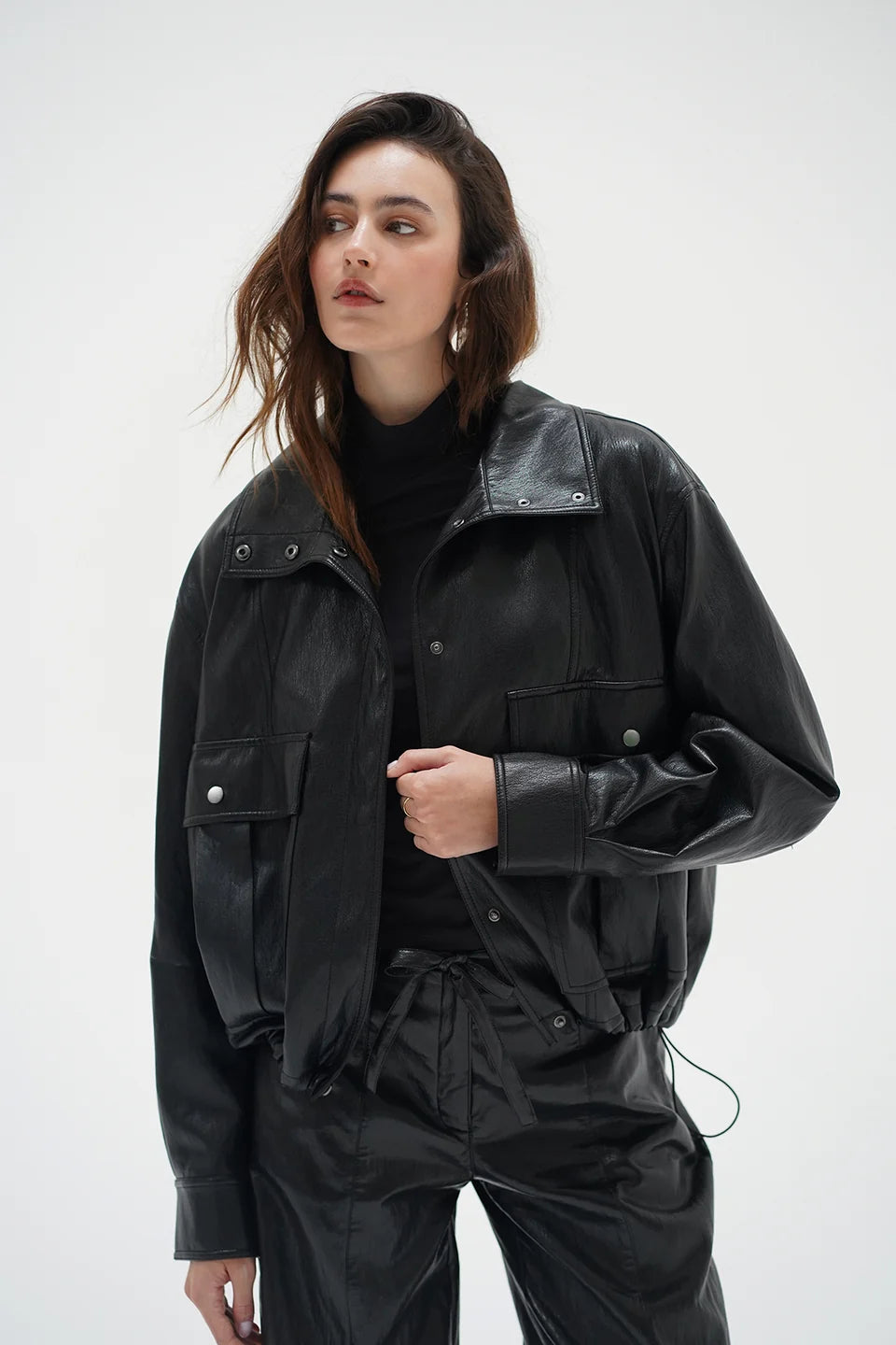 LnA Mercer Faux Leather Bomber Jacket - Brown Outerwear - Sloane Boutique