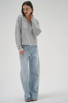 LnA Noma Rhinestone Sweater - Silver Grey Women's Tops - Sloane Boutique