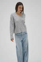 LnA Noma Rhinestone Sweater - Silver Grey Women's Tops - Sloane Boutique