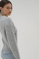 LnA Noma Rhinestone Sweater - Silver Grey Women's Tops - Sloane Boutique