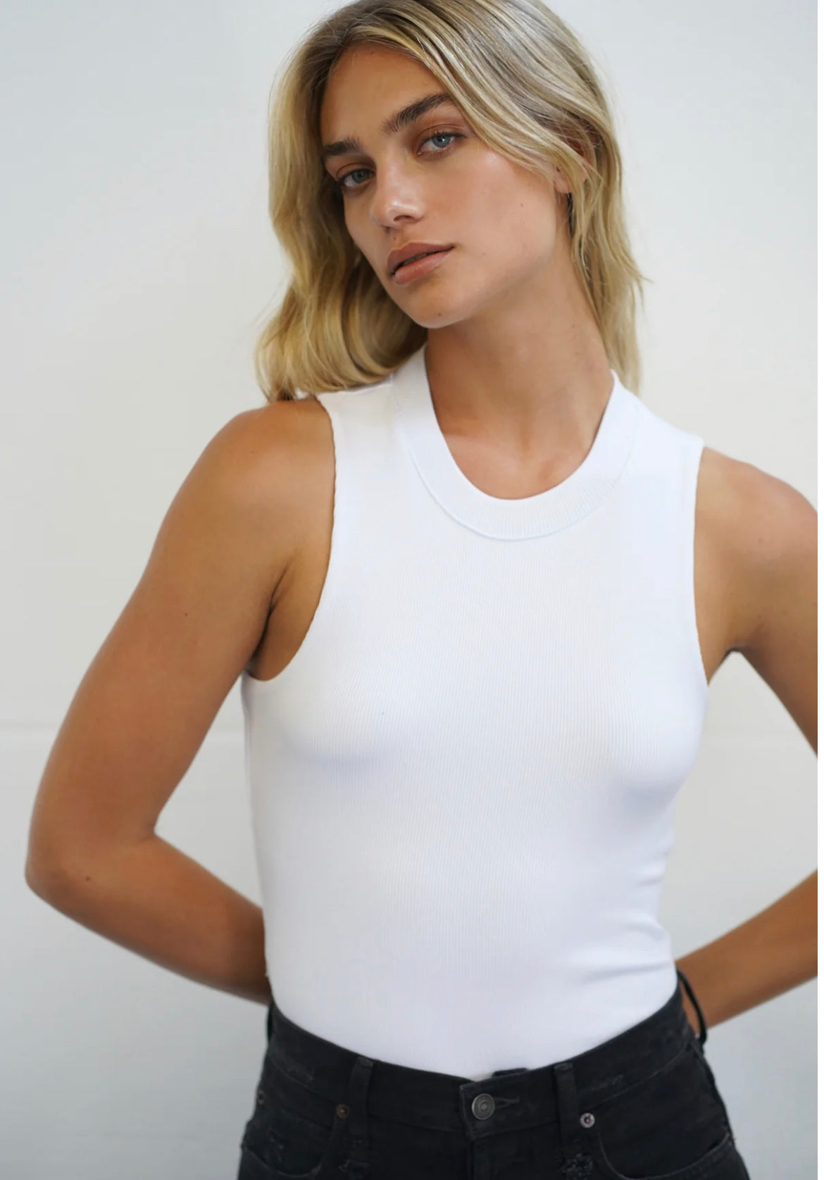 LnA Ribbed Double Layer Tank - White Women's Tops - Sloane Boutique
