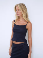 LnA Senti Ribbed Tank - Ink Blue sale tops - Sloane Boutique