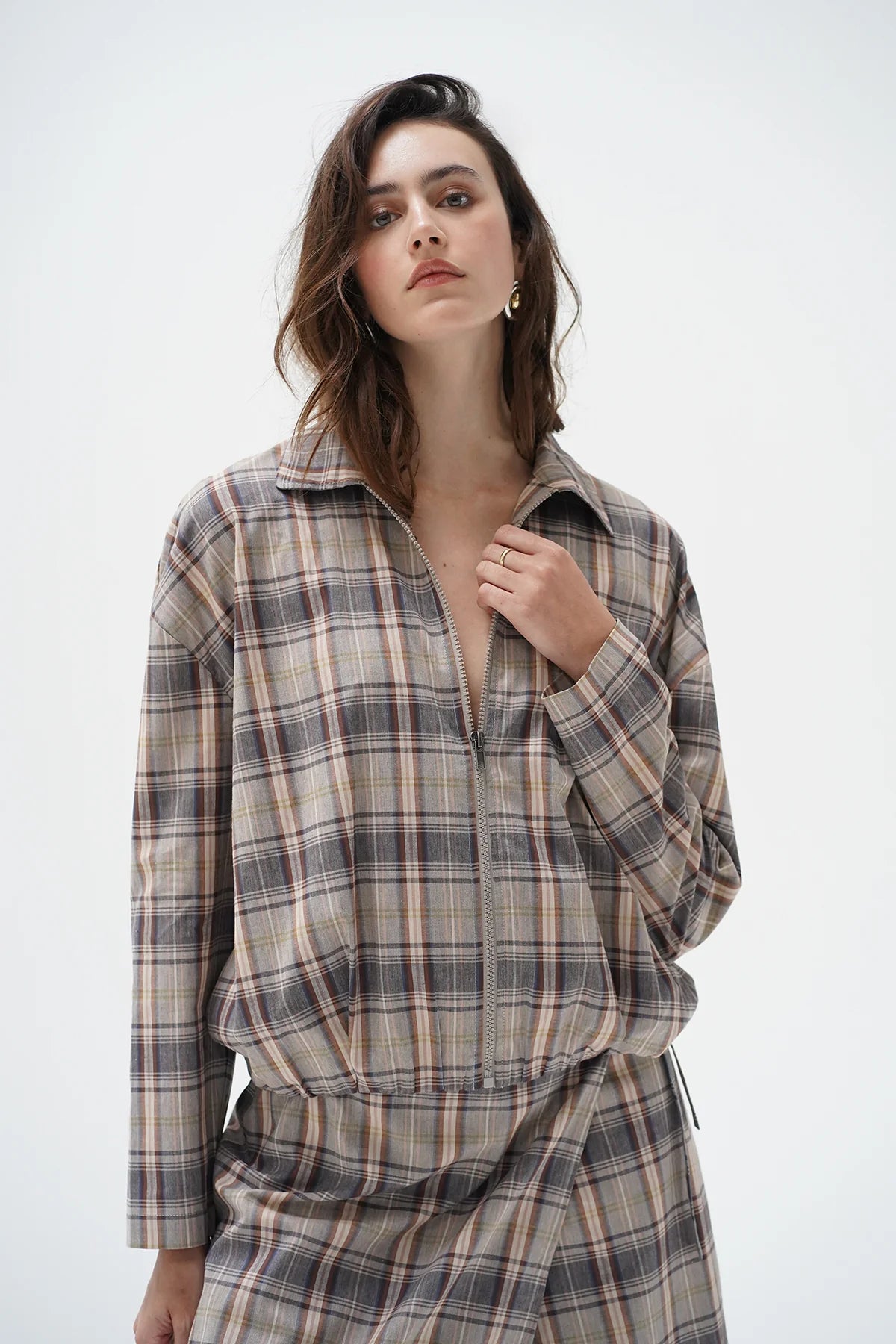 LnA Vivienne Zip Up - Plaid Outerwear - Sloane Boutique