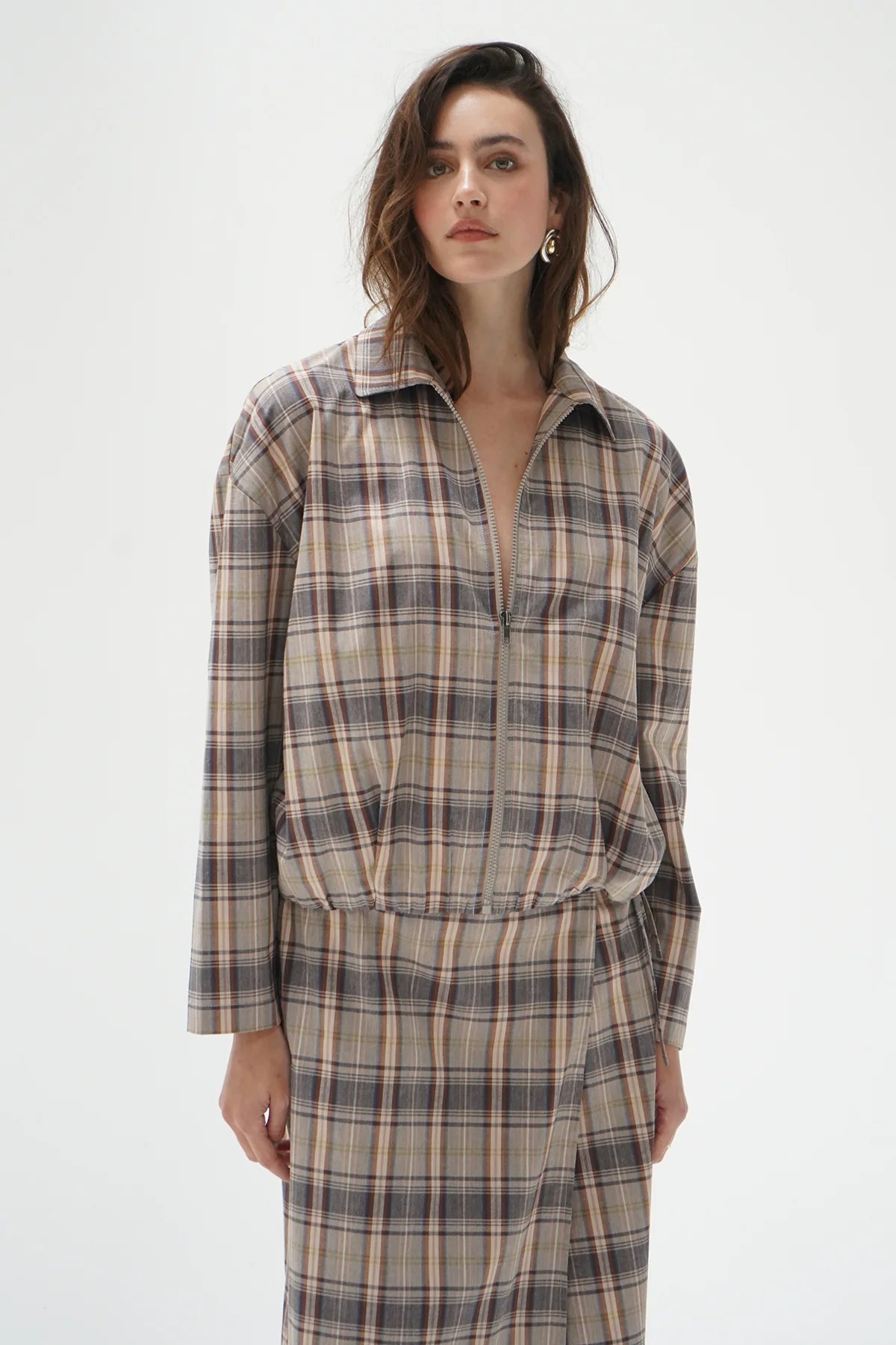 LnA Vivienne Zip Up - Plaid Outerwear - Sloane Boutique