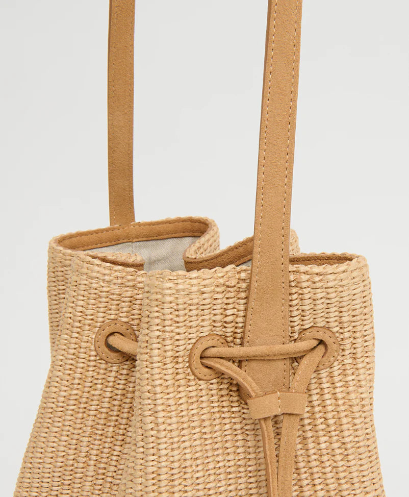 Mansur Gavriel Drawstring Cabas - Natural Raffia / Budino Suede Handbags - Sloane Boutique