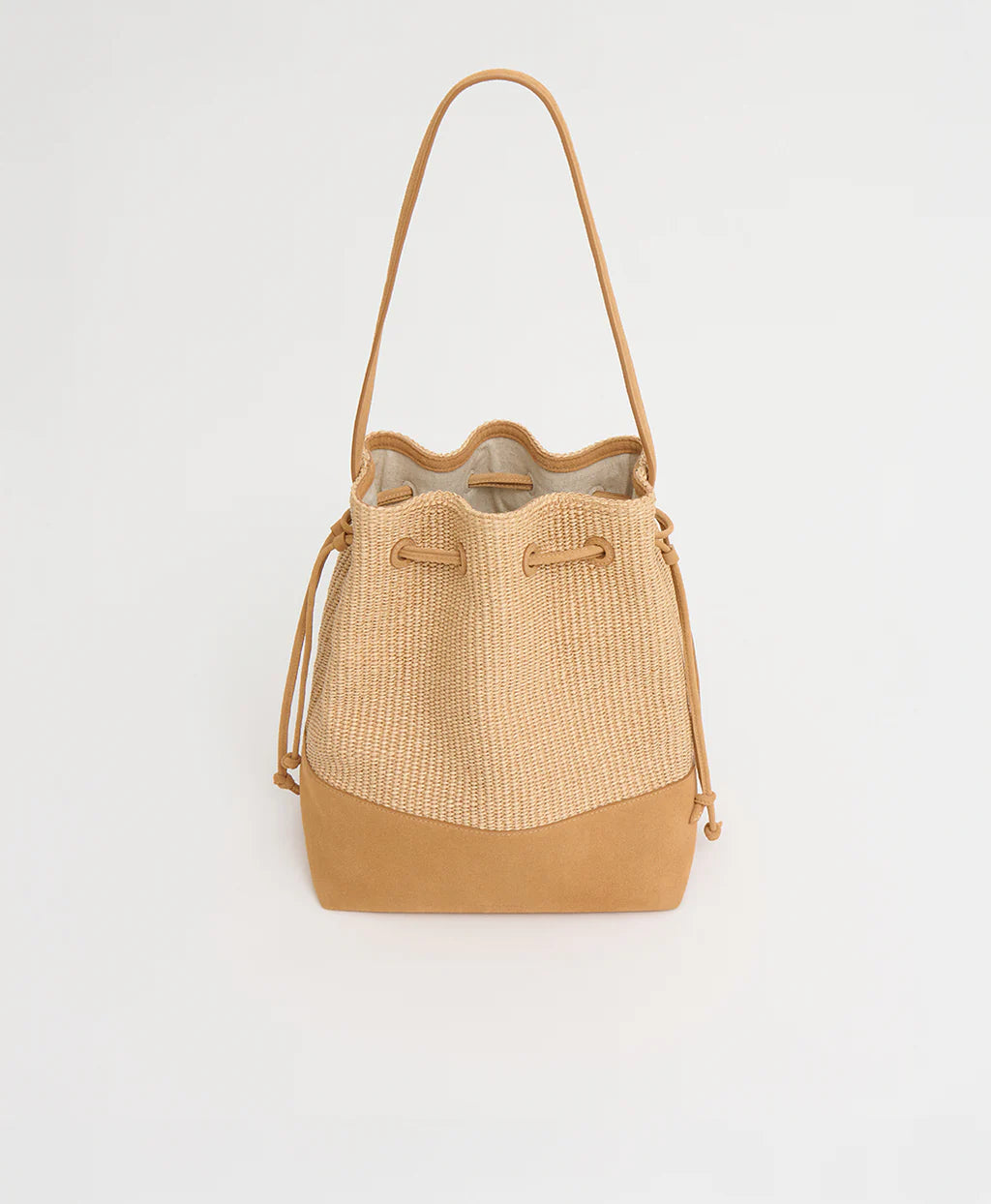Mansur Gavriel Drawstring Cabas - Natural Raffia / Budino Suede Handbags - Sloane Boutique