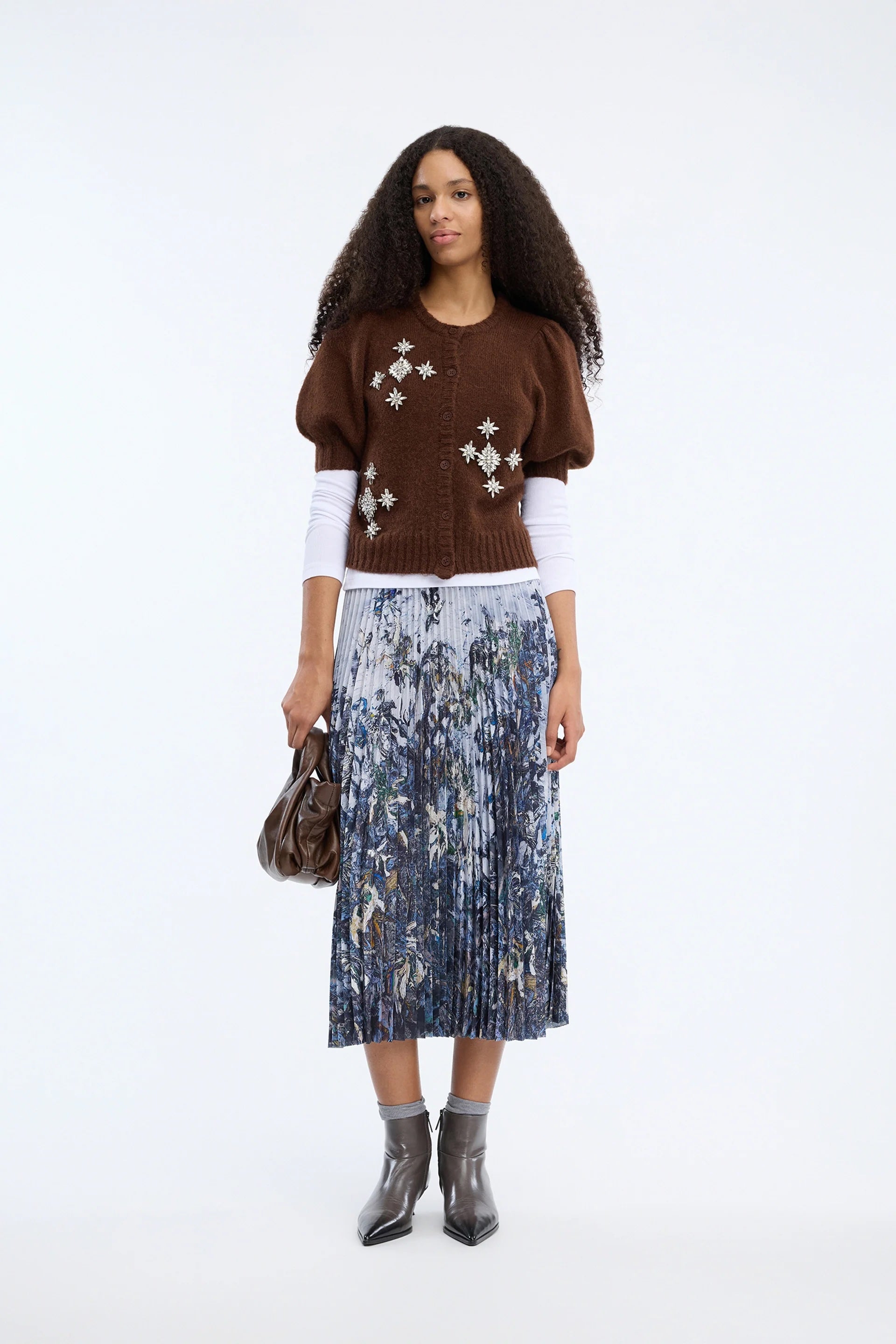 Munthe Charming Skirt - Grey Blue Print Women's Bottoms - Sloane Boutique