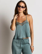 Re/Done Isla Lace Cami - Aspen Green Women's Tops - Sloane Boutique