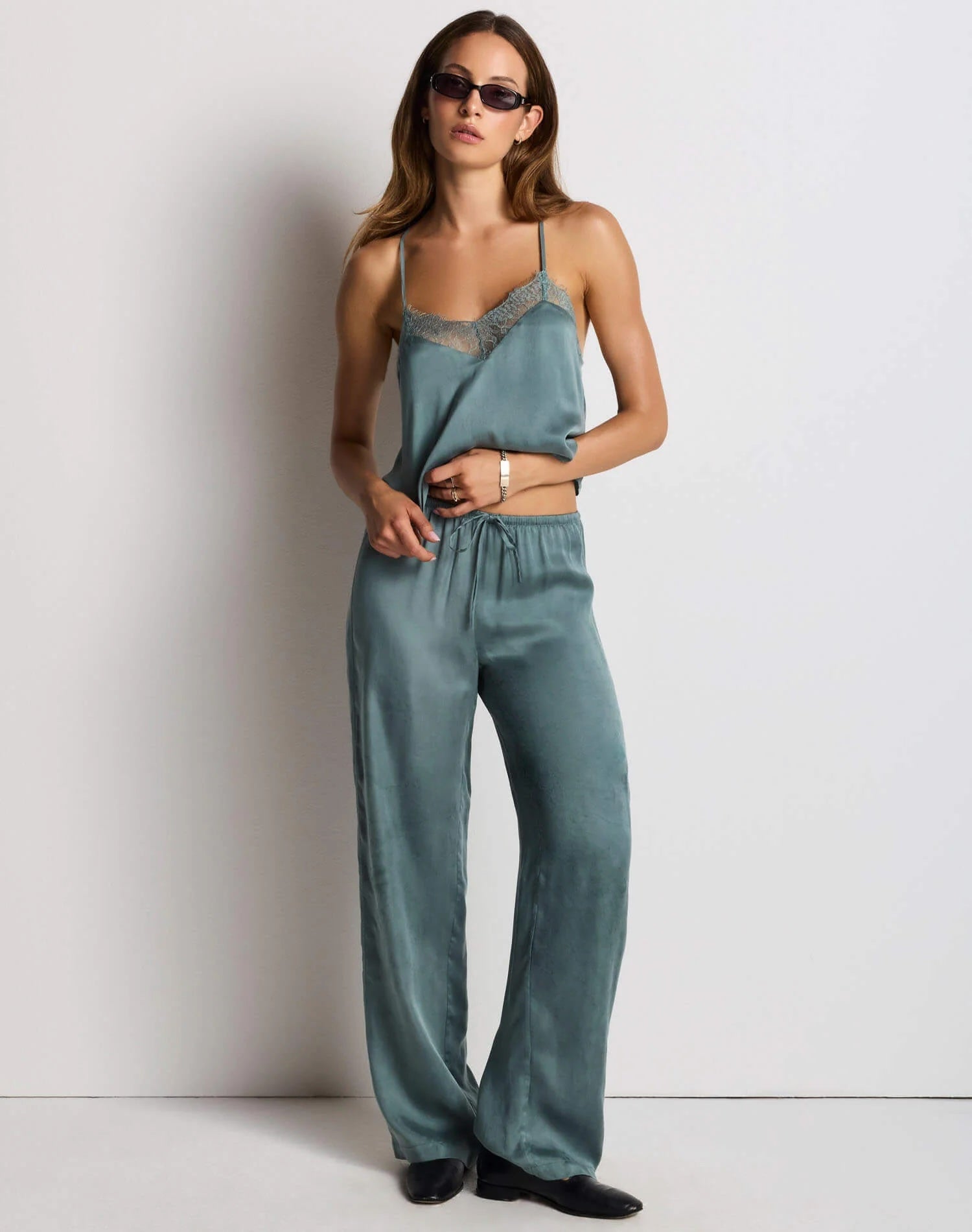 Re/Done Isla Lace Cami - Aspen Green Women's Tops - Sloane Boutique