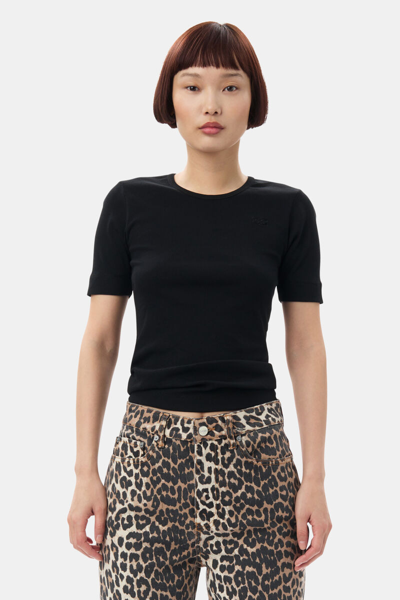 Soft Cotton Rib Short Sleeve T-Shirt - Black Women's Tops - Sloane Boutique