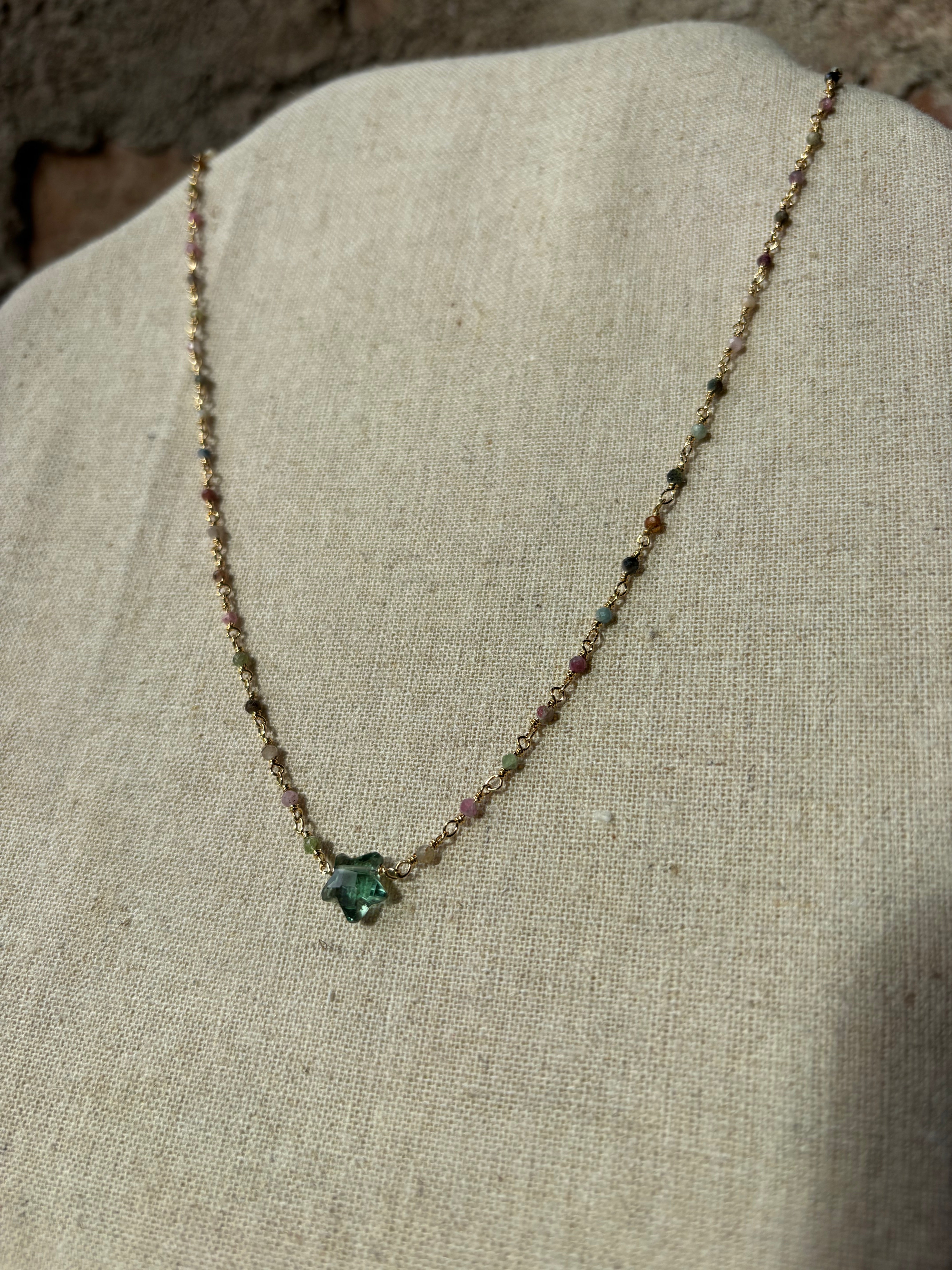 Sophie Deschamps Collier Bangalore (Single Star) - Rose Gold / Hydro Tourmaline Star Jewelry - Sloane Boutique