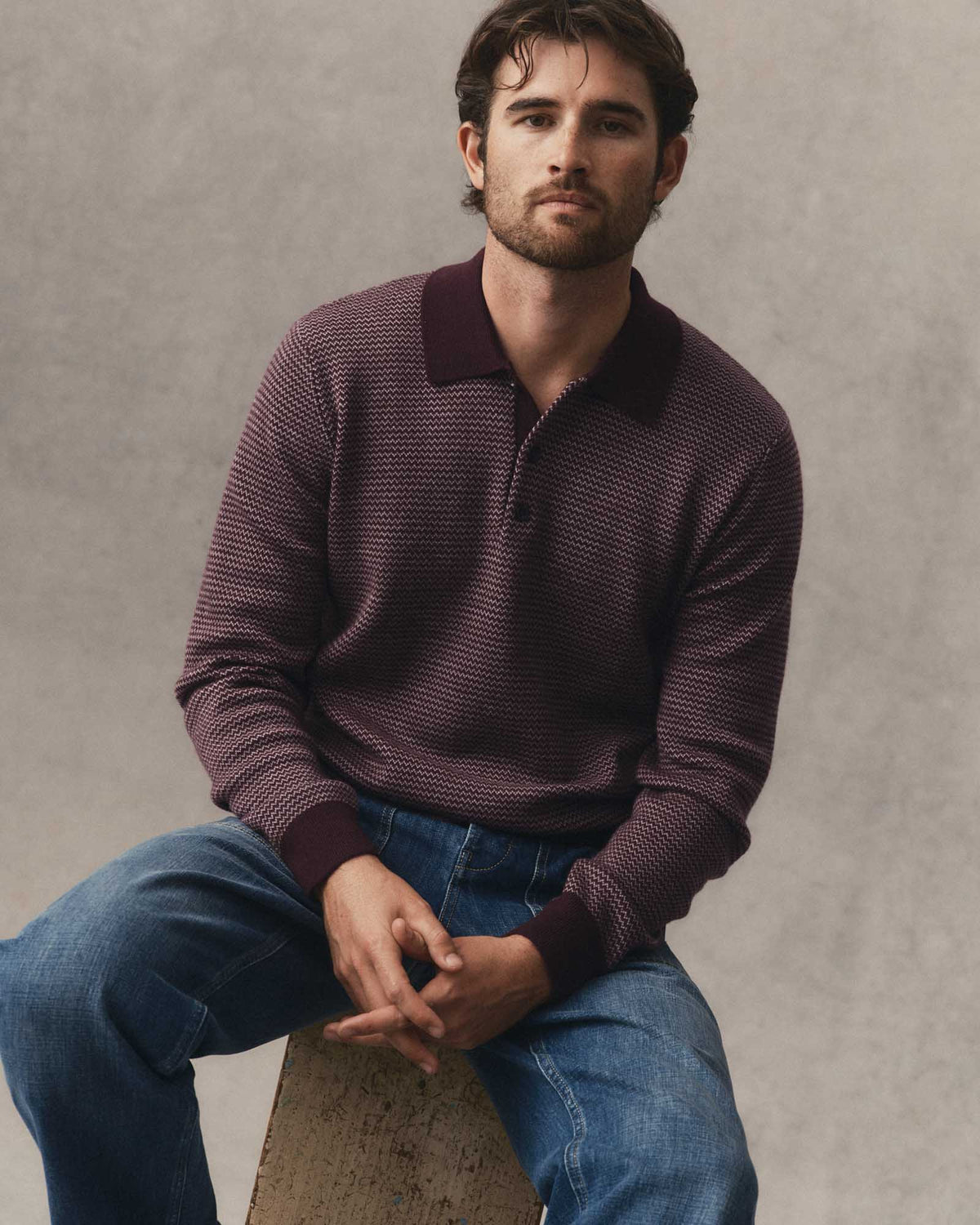 Taylor Stitch Newton Sweater Polo - Navy Birdseye Men's Tops - Sloane Boutique