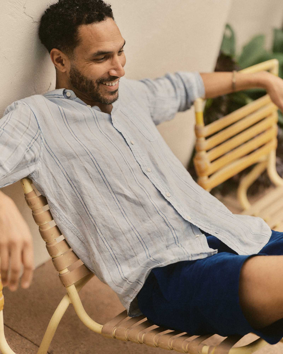 Taylor Stitch The Jack Linen - Blue Sky Stripe Men's Tops - Sloane Boutique