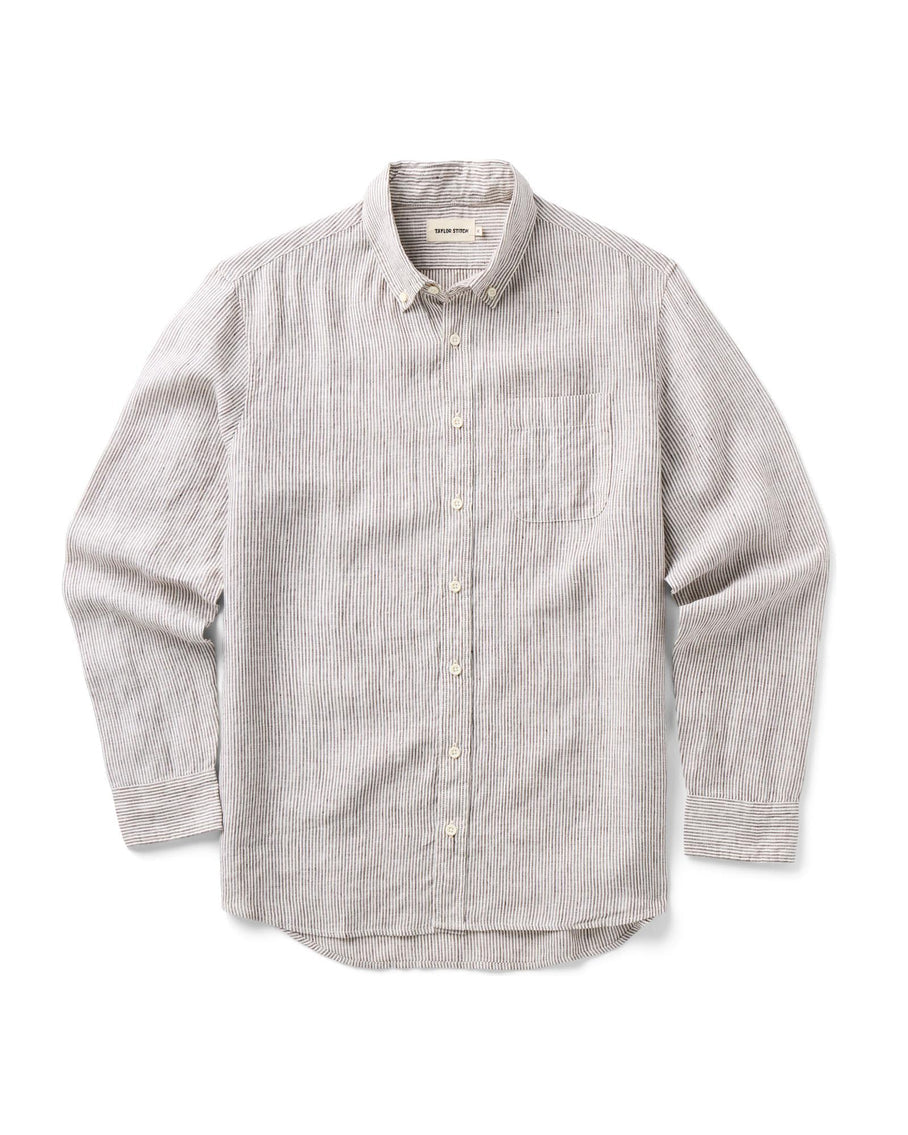 Taylor Stitch The Jack Linen - Burgundy Uni Stripe Men's Tops - Sloane Boutique