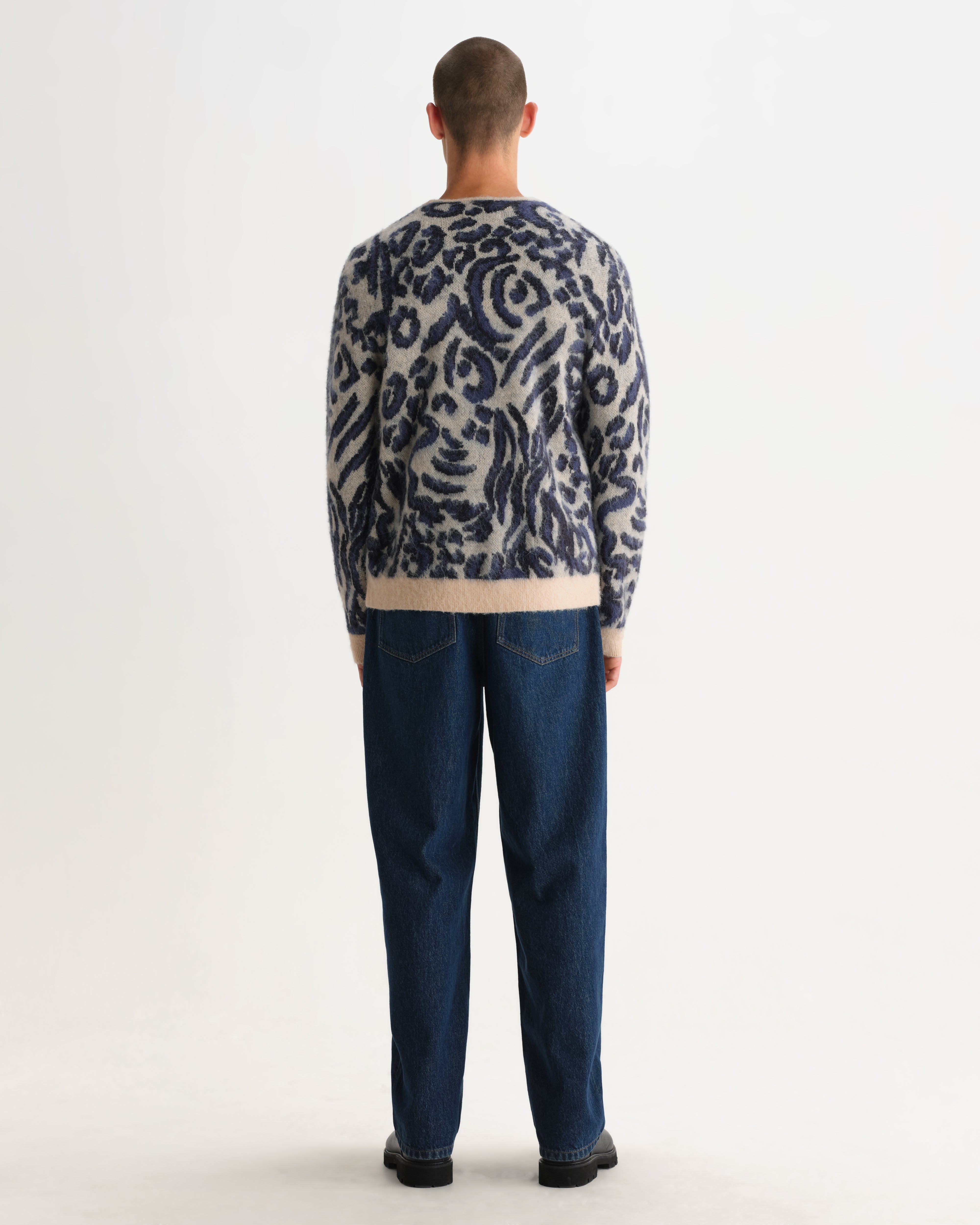Wax London Alban Cardigan - Animal Ecru/Navy Men's Tops - Sloane Boutique
