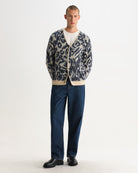 Wax London Alban Cardigan - Animal Ecru/Navy Men's Tops - Sloane Boutique