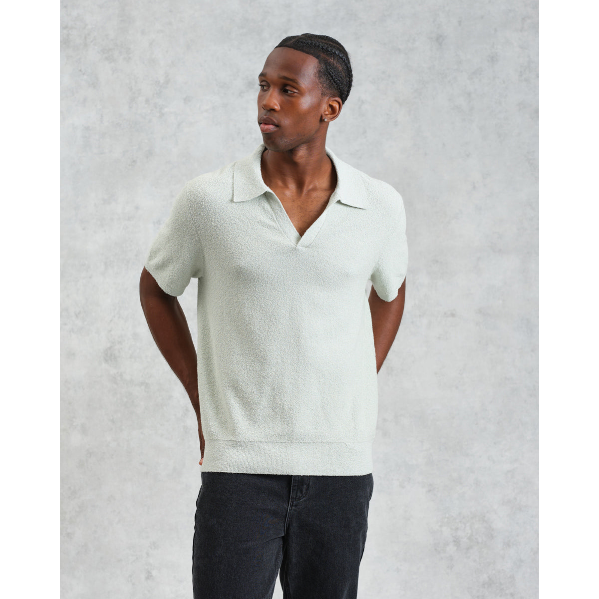 Wax London Boucle Yarn Sienna Short Sleeve Polo - Pale Green Men's Tops - Sloane Boutique