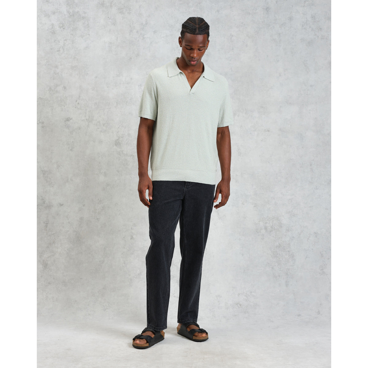 Wax London Boucle Yarn Sienna Short Sleeve Polo - Pale Green Men's Tops - Sloane Boutique