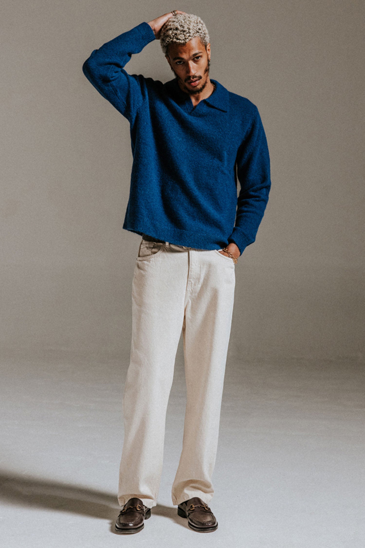 Wax London Carter Open Collar Polo - Blue Men's Tops - Sloane Boutique