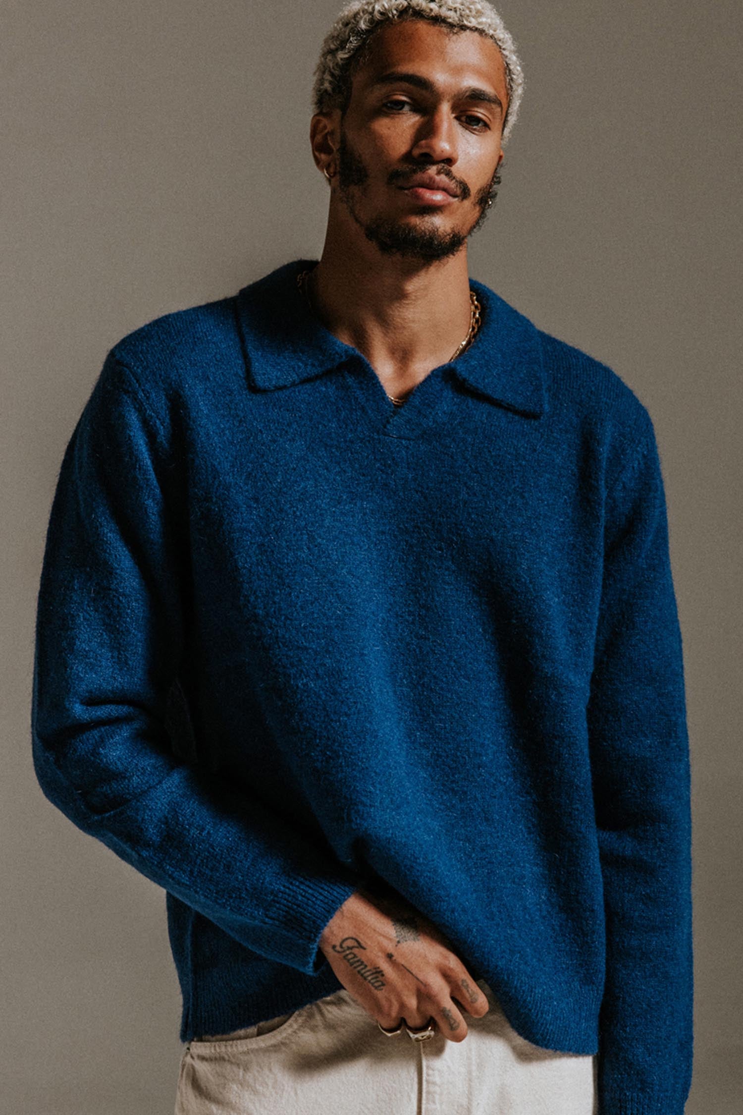 Wax London Carter Open Collar Polo - Blue Men's Tops - Sloane Boutique