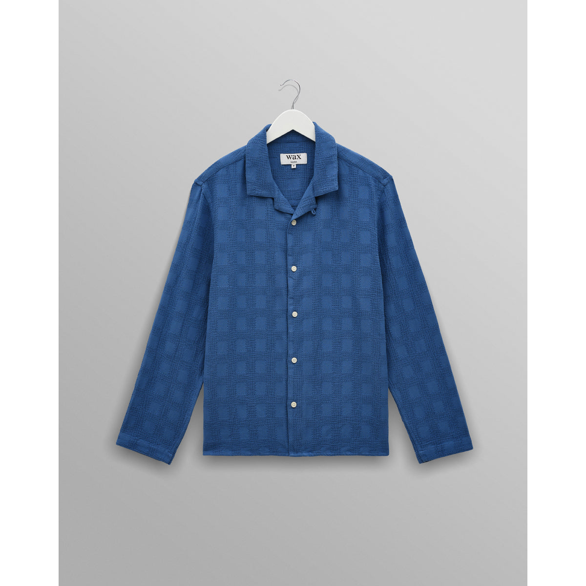 Wax London Corey Long Sleeve Shirt - Cotton Dobby Check Blue Men's Tops - Sloane Boutique