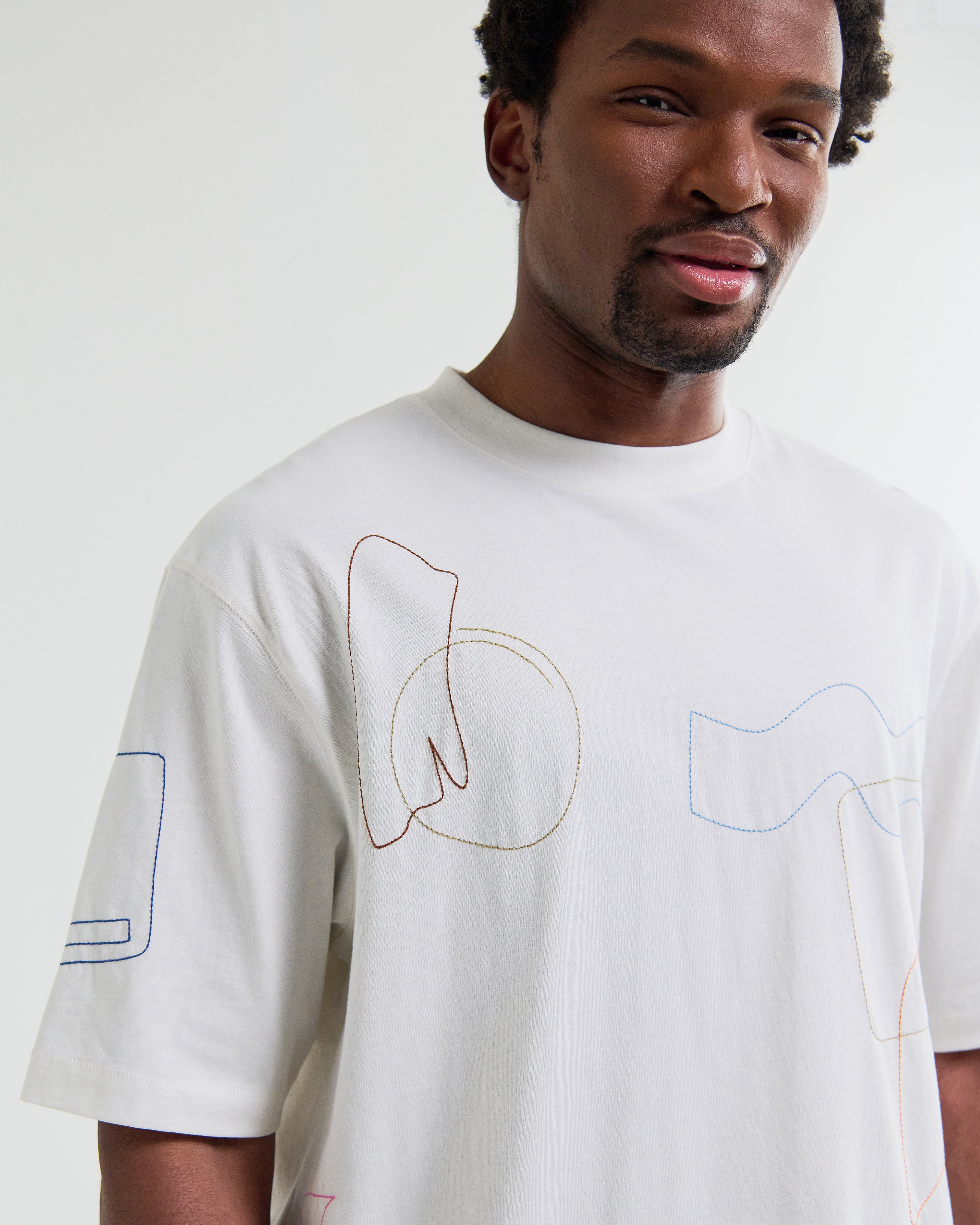Wax London Cotton Shapes EMB Milton Short Sleeve Tee - Ecru Men's Tops - Sloane Boutique