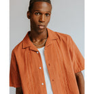 Wax London Double-Weave Seersucker Didcot Short Sleeve - Rust Men's Tops - Sloane Boutique