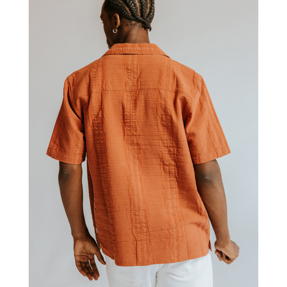 Wax London Double-Weave Seersucker Didcot Short Sleeve - Rust Men's Tops - Sloane Boutique
