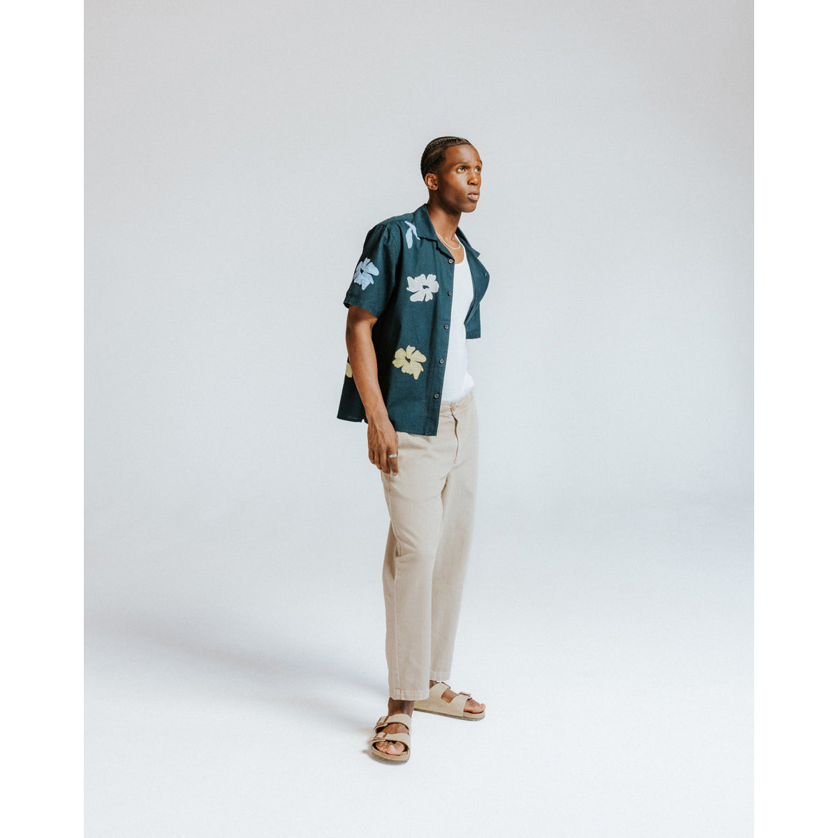 Wax London Flower Applique Didcot Short Sleeve Shirt - Navy/Multicolor Men's Tops - Sloane Boutique