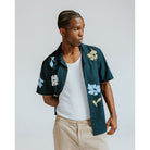 Wax London Flower Applique Didcot Short Sleeve Shirt - Navy/Multicolor Men's Tops - Sloane Boutique