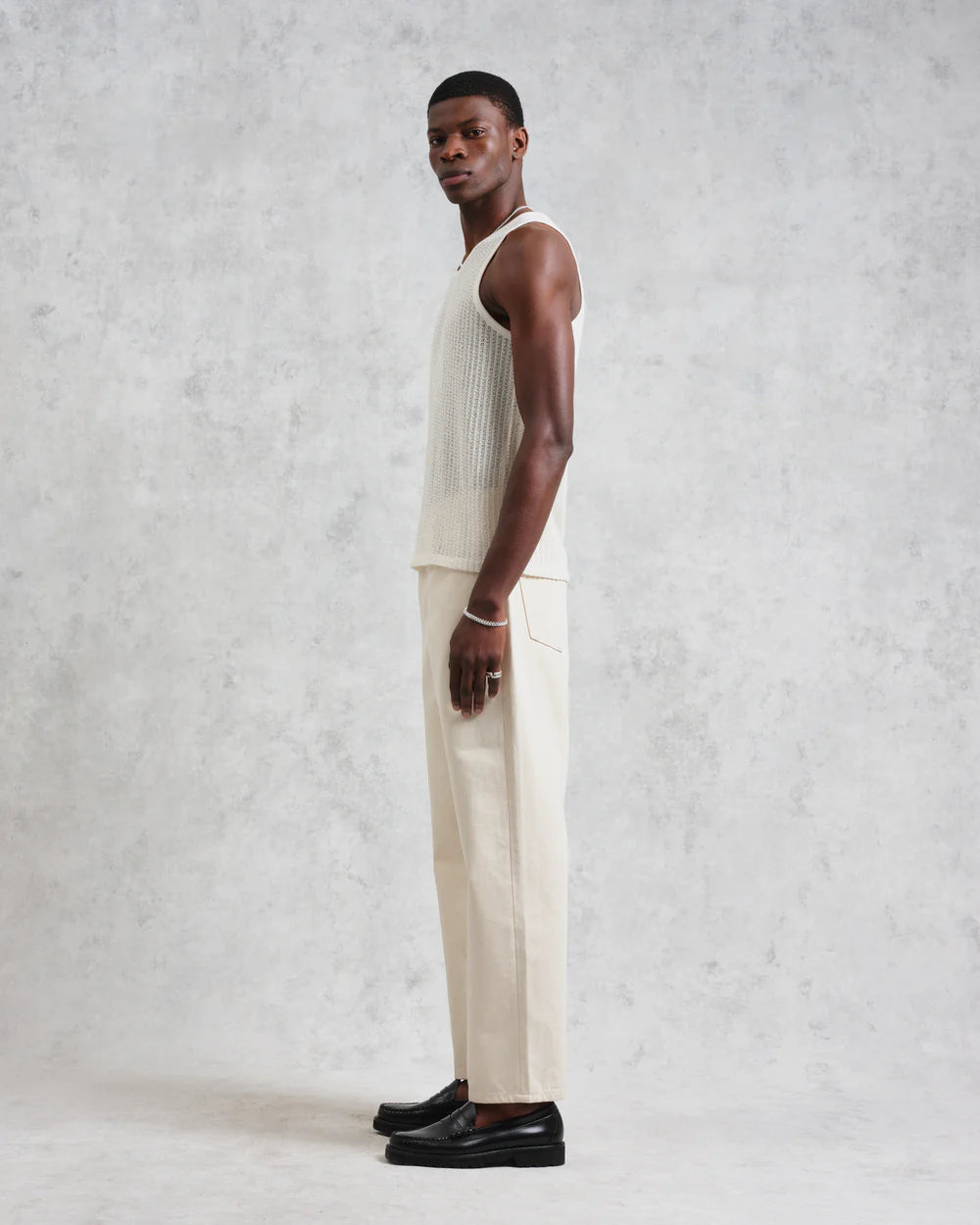 Wax London Jersey Lace Prim Vest - Ecru Men's Tops - Sloane Boutique