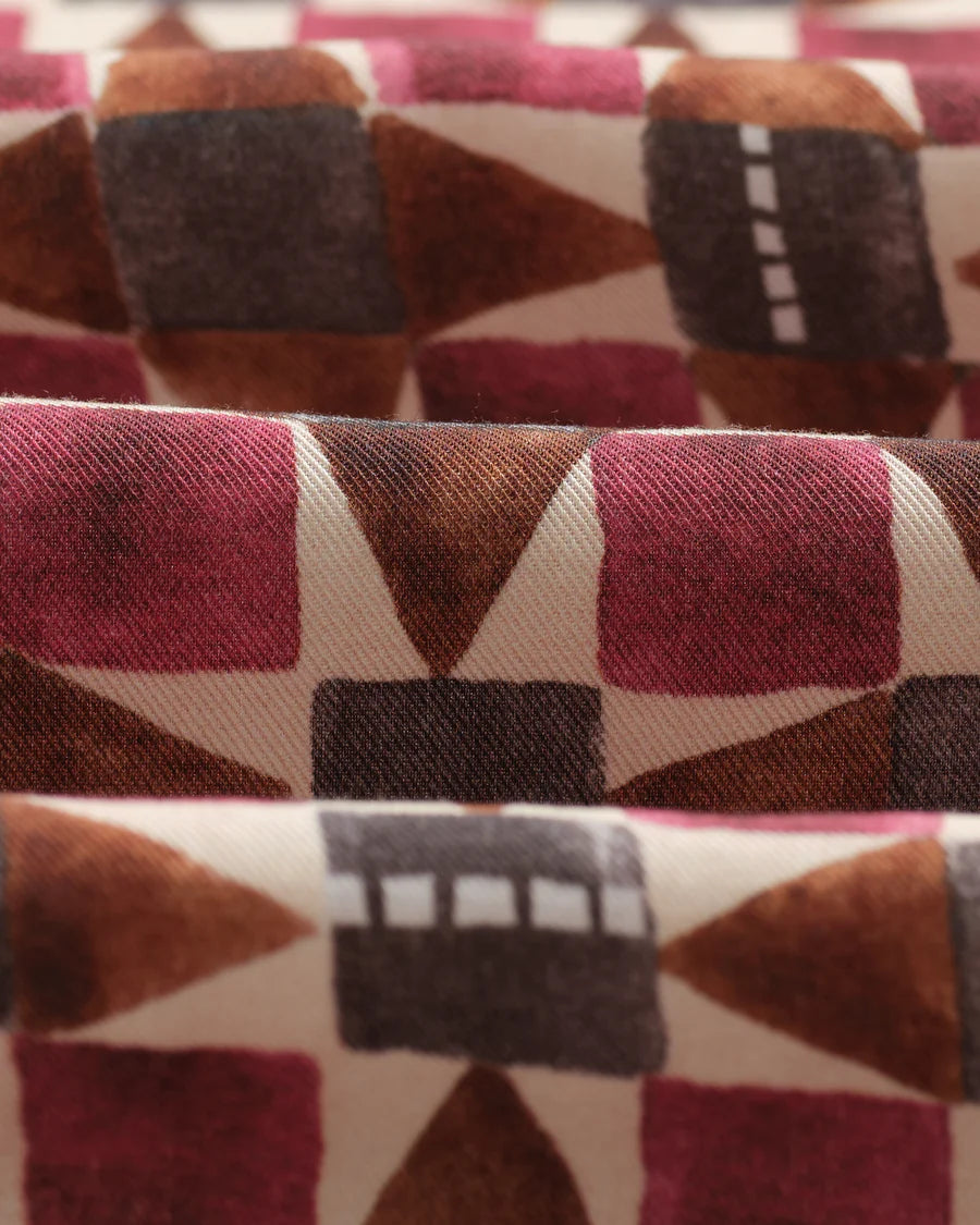 Wax London Men's Painted Geo Tencel Didcot Short Sleeve Shirt - Burgundy Men's Tops - Sloane Boutique